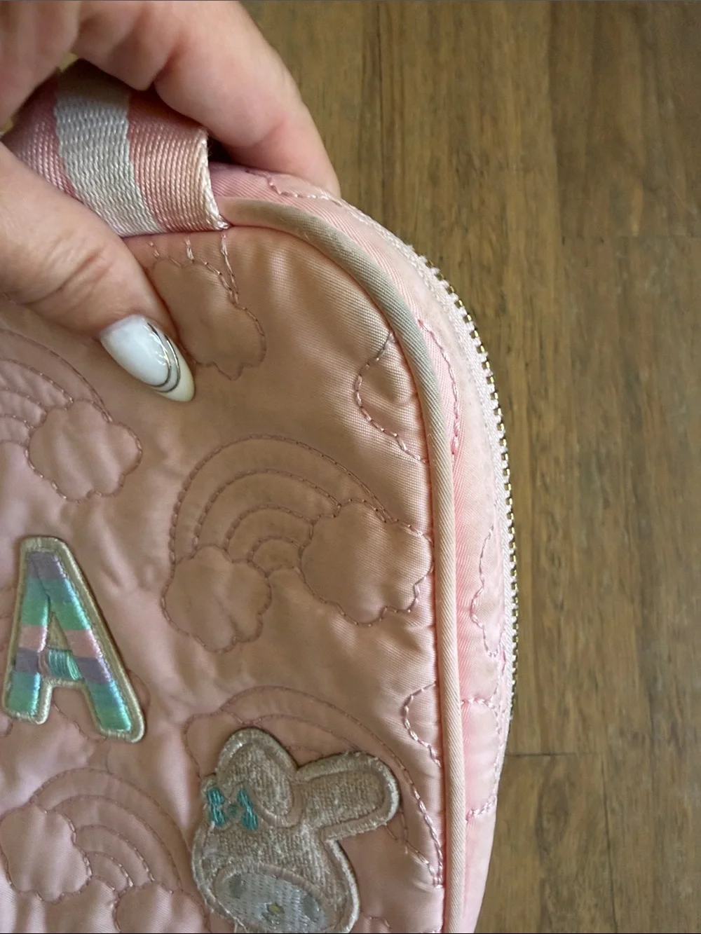 Stoney Clover Lane Pink Quilted Lunch Bag with Pastel Rainbow & Bunny